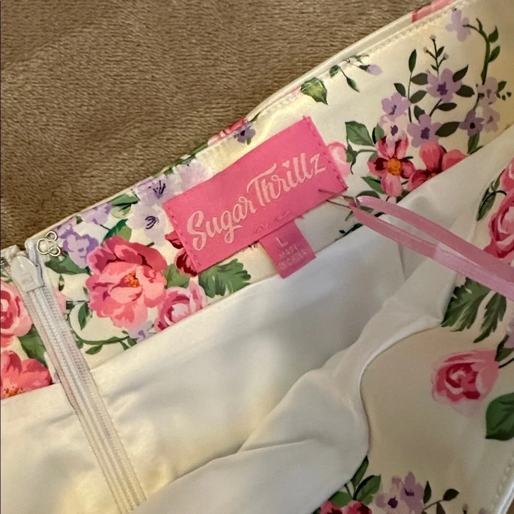 SUGAR THRILLZ Dolls Kill Oh What A Night Floral Rose Print Satin Skirt SzL New